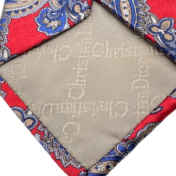 Christian Dior Red & Blue Paisley Woven 100% Silk Tie - Picture 6 of 7